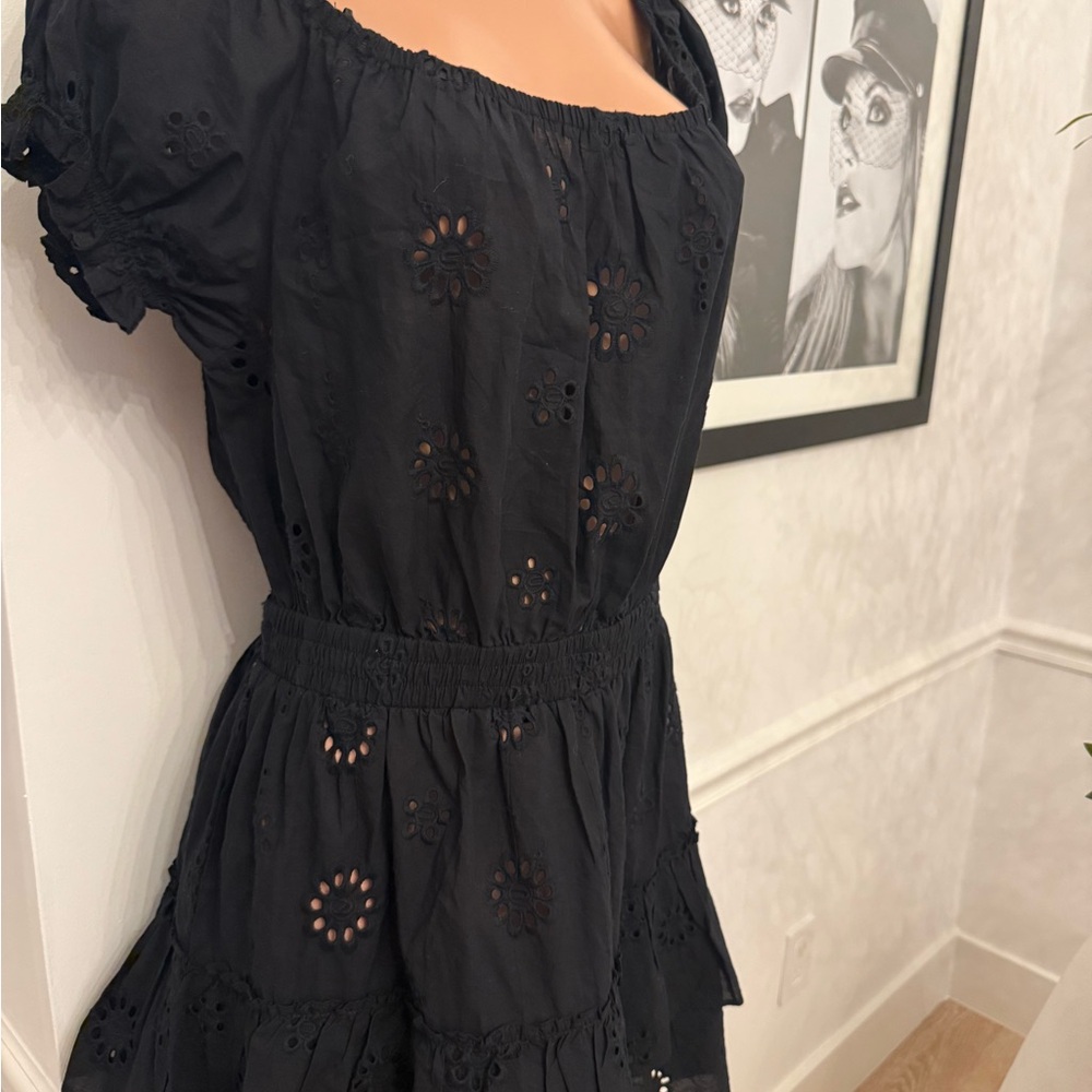 AQUA | black tiered eyelet summer dress / swimwear cover up - Picture 4 of 14